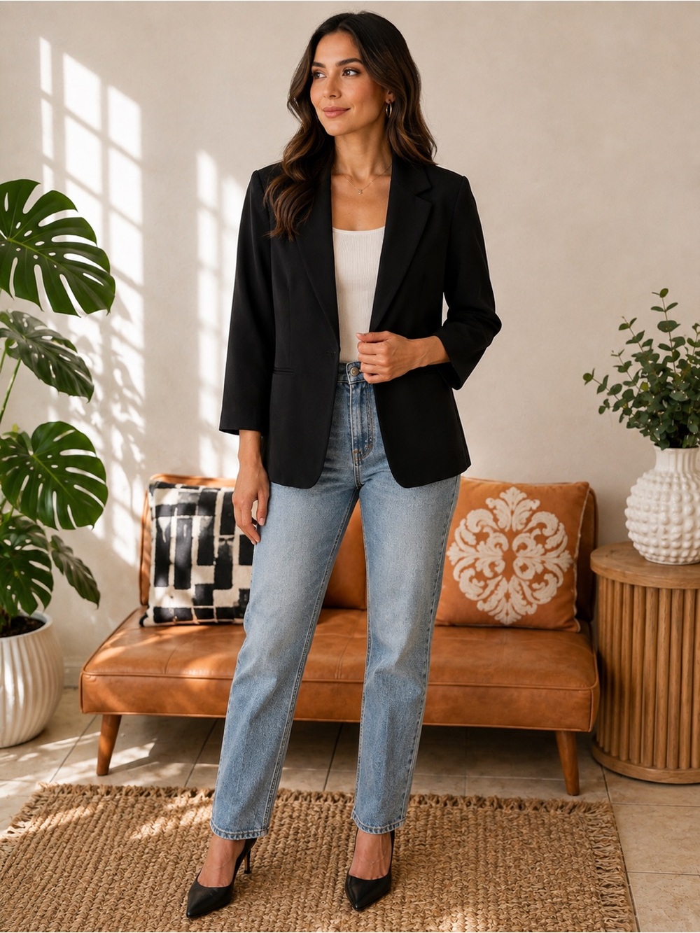 H&M Black Women's Open-Front Blazer